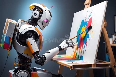 A Concept of a Modern Robot Painting Like an Artist Stock Photo - Image ...