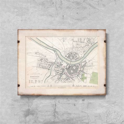 Old Map Of Dresden With Concave Germany Deutshland Vintage Wall ...