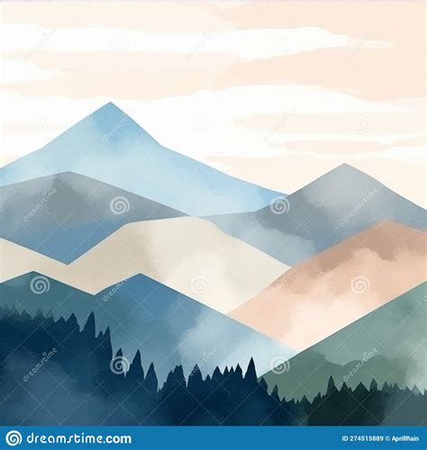 Drawing Mountains Watercolor Stock Illustration - Illustration of gold ...