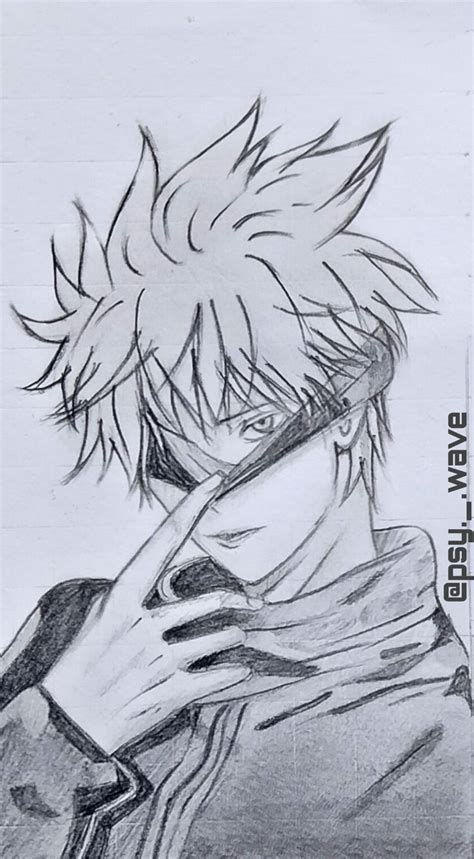 a drawing of an anime character holding his hand to his face