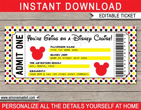 Printable Disney Cruise Ticket Template | Surprise Trip on a Disney Cruise