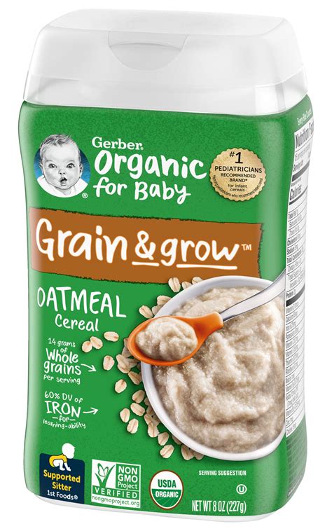 Gerber Organic for Baby 1st Foods Grain & Grow Cereal, Oatmeal Cereal ...