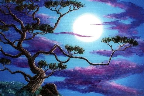 Moonlight Pine Tree, lovely still life, moons, paintings, draw and ...