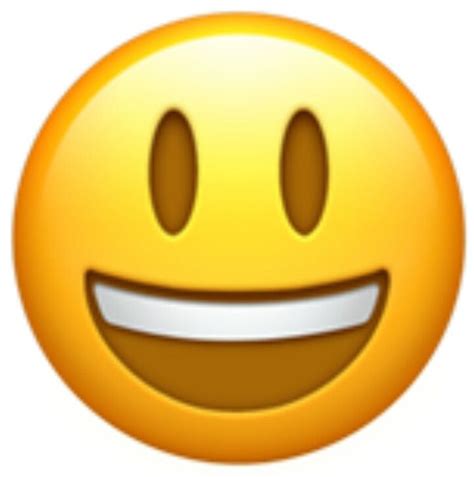 A classic smiley-face emoji with an open mouth showing teeth, and tall ...