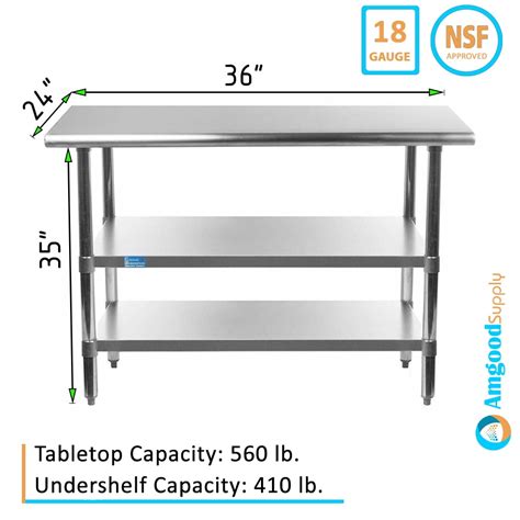 AmGood 36" Long x 24" Deep Stainless Steel Work Table with 2 Shelves ...