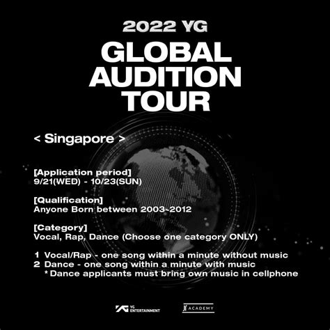 YG Entertainment Audition In Singapore This November 2022