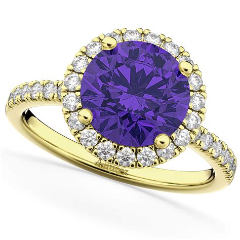 Halo Tanzanite & Diamond Engagement Ring 14K Yellow Gold 2.80ct - AD4264