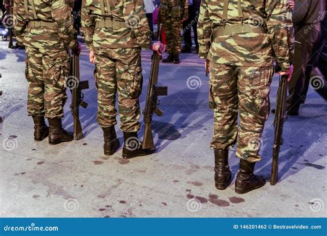 Thessaloniki, Greece Greek Army Soldiers in Combat Uniform, Holding a ...