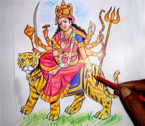 How To Draw Maa Durga Killing Mahishasura - Durga Mahishasura Puja Blue ...