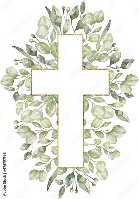 Watercolor hand painted Floral Cross Clipart, Easter Religious greenery ...