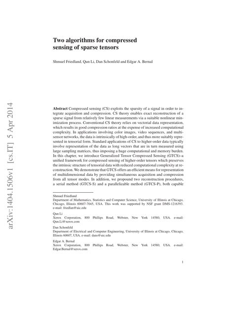 (PDF) Two Algorithms for Compressed Sensing of Sparse Tensors