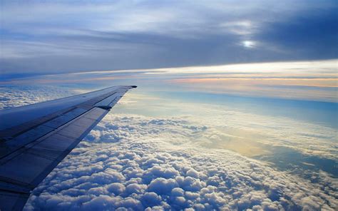 HD wallpaper: sky, altitude, clouds, airplane, wing, flying, soaring ...