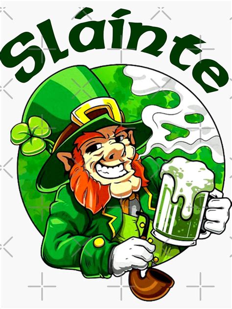 "Sláinte -Irish Toast Drinking leprechaun." Sticker for Sale by ...