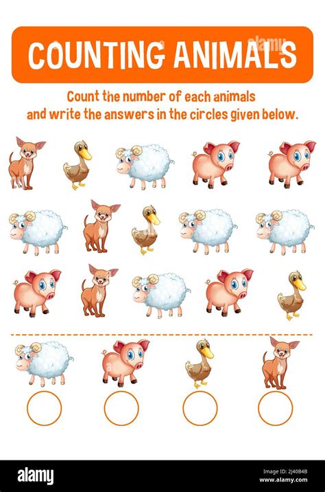 Worksheet design for counting animals illustration Stock Vector Image ...