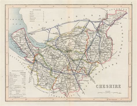 Old and antique prints and maps: Cheshire county map, 1848, Cheshire ...