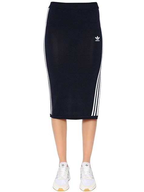 adidas Originals 3 Stripes Knit Midi Skirt in Navy (Blue) - Lyst