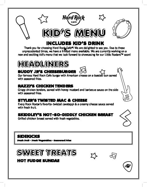 Hard Rock Cafe Orlando 2021 Kids Menu | Champion Gymnastics