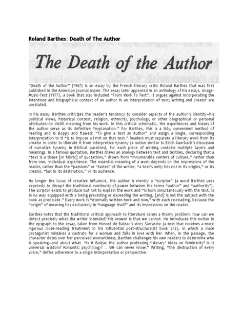 🎉 Roland barthes death of the author. Roland Barthes: “The Death of the ...