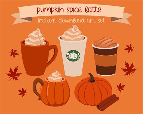 Pumpkin Spice Latte Clip Art Set Instant Download Cute | Etsy