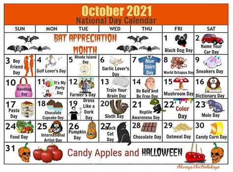 October National Day Calendar 2021 Free Printable Calendars - PELAJARAN