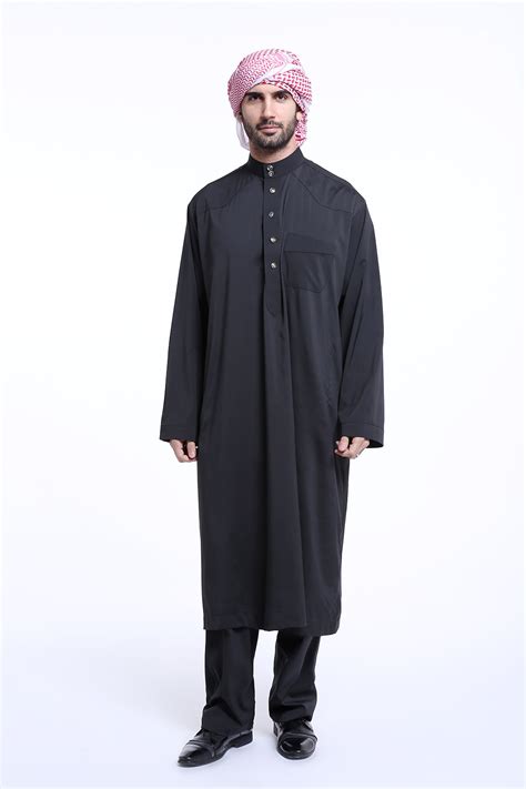 Men Muslim Fashion Kaftan Long Sleeve Robe Arab Loose Abaya Galabia ...