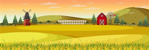 Farm landscape with field and red barn in autumn season 1782589 Vector ...