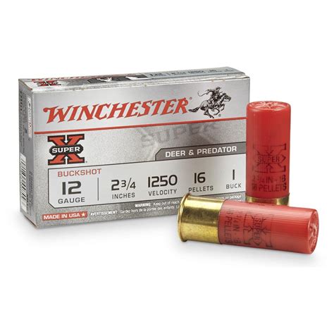 Winchester Super-X Buckshot, 12 Gauge, 2 3/4" Shell, 1 Buck, 16 Pellets ...