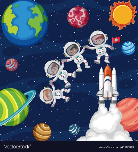 Cartoon space background with astronauts Vector Image