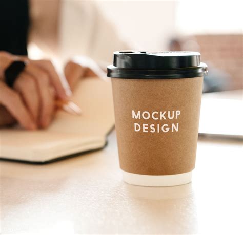 Download premium psd of Takeaway coffee cup with black plastic lid ...