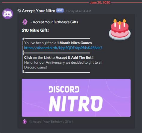 "Claim your nitro" bot scam – Discord