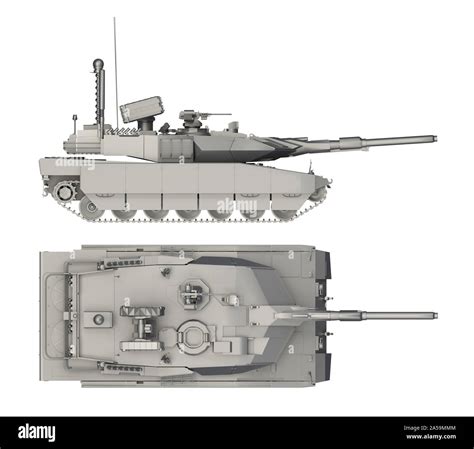 military tank side and top view isolated on white. 3d rendering Stock ...