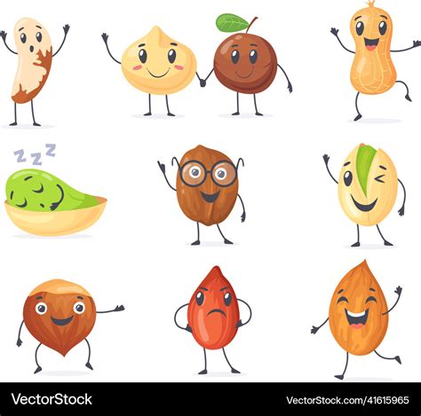 Cute protein nuts happy nut cartoon character Vector Image