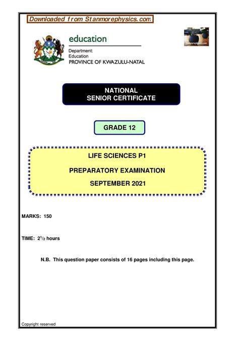 LIFE- Sciences-Grade-12-Trial-2021-P1-and-Memo - Copyright reserved ...