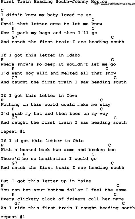 Country Music:First Train Heading South-Johnny Horton Lyrics and Chords