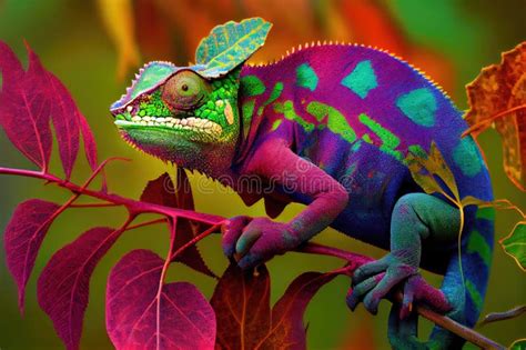 Chameleon Changing Colors To Blend in with Its Surroundings Stock ...