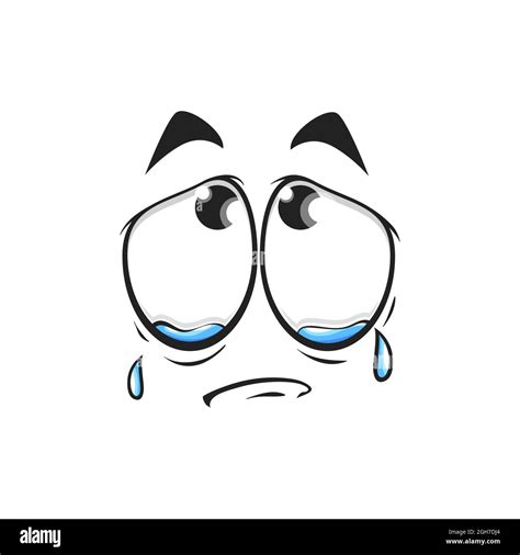 Cartoon face vector icon, crying emoji with tears dripping from eyes ...