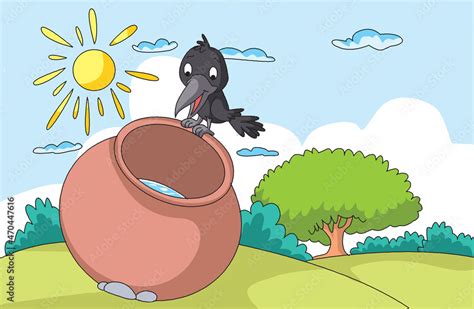 the thirsty crow moral story Stock Illustration | Adobe Stock