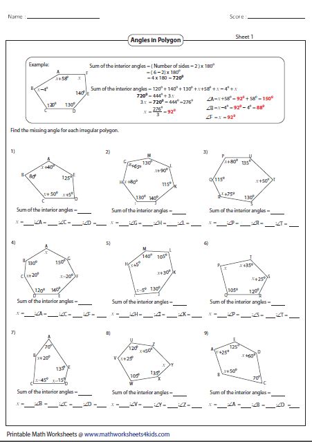 Finding Angles In Polygons Worksheet