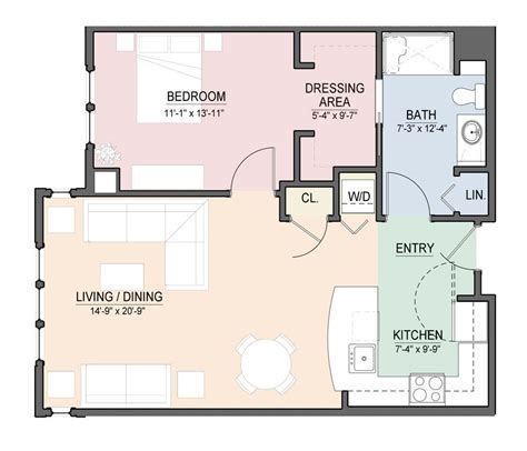 1bed floor plan | One bedroom house plans, One bedroom house, Apartment ...