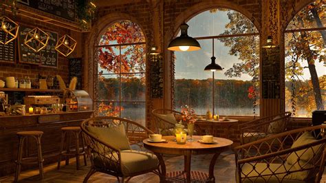 Autumn Rainy Day Cozy Coffee Shop 4K ☕ Smooth Jazz Music to Relax/Study ...