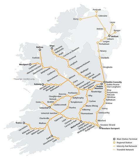 Irlanda mapa de trenes - Tren de viaje en irlanda mapa (Norte de Europa ...