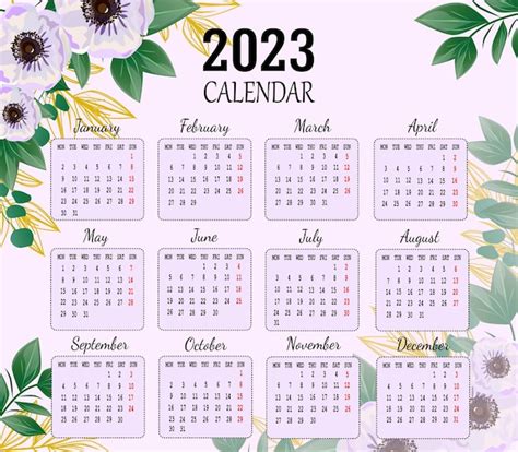 Premium Vector | New year 2023 flower calendar template