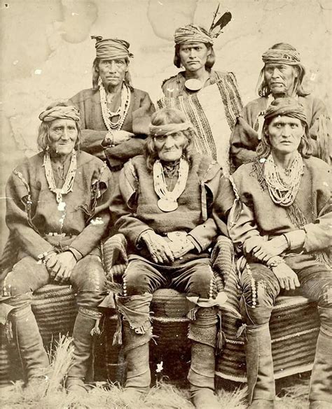 Zuni Pueblo leaders. New Mexico. 1882. (l to r) Na-na-he, Nai-iu-tchi ...