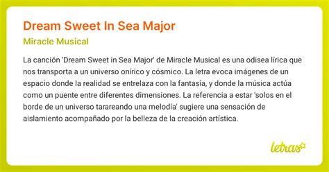 Significado de la canción DREAM SWEET IN SEA MAJOR (Miracle Musical ...