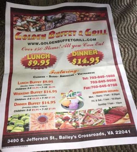 Golden Buffet & Grill menu in Bailey's Crossroads, Virginia, USA