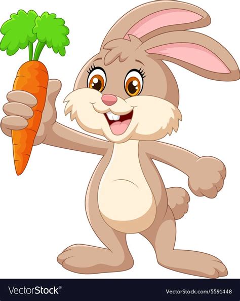 illustration of Cartoon happy rabbit holding carrot. Download a Free ...