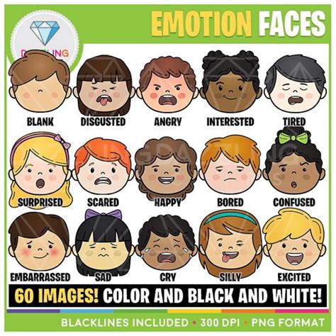 Emotions Kids Faces Clip Art Clipart Instant Download Educational ...