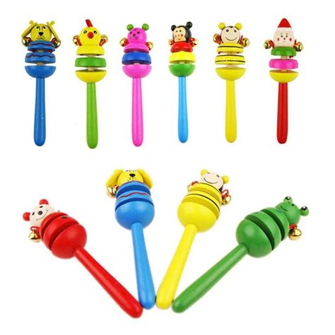 1 PCS Children's Educational Toys Cartoon Baby Shaker Toy Wooden Rattle ...