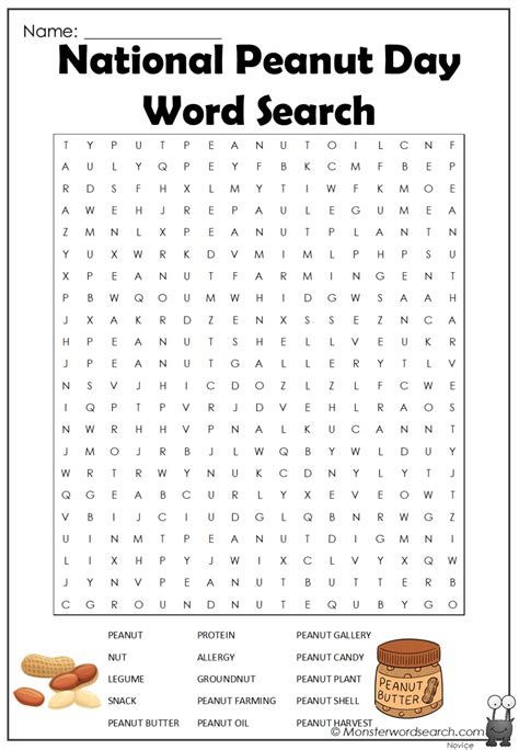 National Peanut Day Word Search - Monster Word Search