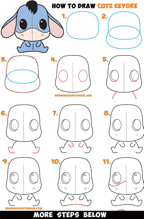 How to Draw a Cute Chibi / Kawaii Eeyore Easy Step by Step Drawing ...